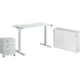 Ensemble de meubles de bureau 3 pièces Schäfer Shop Genius Bureau MODENA FLEX + Schäfer Shop Select Caisson roulant LOGIN + Schäfer Shop Genius Armoire à portes coulissantes TETRIS WOOD
