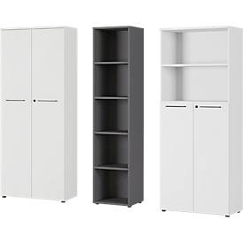 Ensemble de meubles de bureau Agenda en 3 parties, 2 armoires de classement, L 800 mm et 1 étagère de classement, L 450 mm, chacune P 400 x H 1970 mm, graphite/gris clair