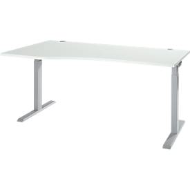 ERGO-T 2.0 bureautafel, vrije vorm, aanbouw links, T-voet, B 1800 x D 1000/800 x H 675-895 mm, aluminium lichtgrijs/wit 