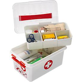 Erste-Hilfe-Box Sunware Q-line, inkl. Einsatz mit Fächerteilung, 6 l, B 300 x T 200 x H 145 mm, weiß/rot