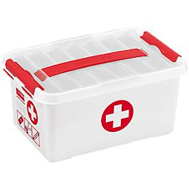 Erste-Hilfe-Box Sunware Q-line, inkl. Einsatz mit Fächerteilung, 6 l, B 300 x T 200 x H 145 mm, weiß/rot