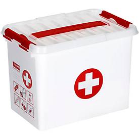 Erste-Hilfe-Box Sunware Q-line, inkl. Einsatz mit Fächerteilung, 9 l, B 300 x T 220 x H 200 mm, weiß/rot