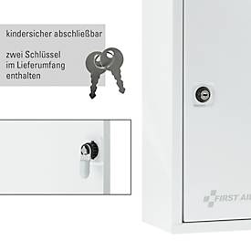 Erste-Hilfe-Schrank First Aid Only, ohne Inhalt, 2 Fächer, abschließbar, Wandmontage, B 300 x T 370 x H 140 mm, Metall, weiß