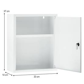 Erste-Hilfe-Schrank First Aid Only, ohne Inhalt, 2 Fächer, abschließbar, Wandmontage, B 300 x T 370 x H 140 mm, Metall, weiß