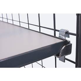 ESD-Drahtgitter-Etagenwagen, Stahl/Spanplatte, Graphitgrau/ Lichtgrau, 5 Etagen, 1045 x 685 mm, 3 Wände und Dach, EasySTOP, bis 500 kg