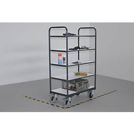 ESD-Etagenwagen, Stahl/Spanplatte, Graphitgrau/ Lichtgrau, 5 Etagen, 1000 x 700 mm, EasySTOP, bis 250 kg
