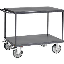 ESD-Tischwagen Fetra 9400B, bis 500 kg, 2 Etagen mit Plattformen, Ladefläche L 850 x B 500 mm, TPE-Bereifung, Schiebegriff, Stahl, schiefergrau