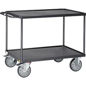 ESD-Tischwagen Fetra 9400W, bis 500 kg, 2 Etagen mit Wannen, Ladefläche L 850 x B 500 mm, TPE-Bereifung, Schiebegriff, Stahl, schiefergrau