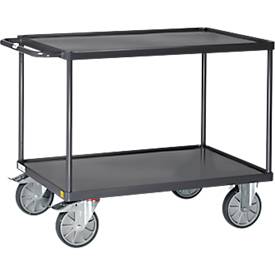 ESD-Tischwagen Fetra 9401W, bis 600 kg, 2 Etagen mit Wannen, Ladefläche L 1000 x B 600 mm, TPE-Bereifung, Schiebegriff, Stahl, schiefergrau