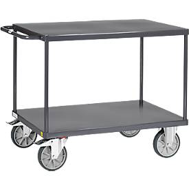 ESD-Tischwagen Fetra 9402B, bis 600 kg, 2 Etagen mit Plattformen, Ladefläche L 1000 x B 700 mm, TPE-Bereifung, Schiebegriff, Stahl, schiefergrau