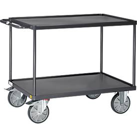 ESD-Tischwagen Fetra 9402W, bis 600 kg, 2 Etagen mit Wannen, Ladefläche L 1000 x B 700 mm, TPE-Bereifung, Schiebegriff, Stahl, schiefergrau