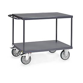 ESD-Tischwagen Fetra 9403B, bis 600 kg, 2 Etagen mit Plattformen, Ladefläche L 1200 x B 800 mm, TPE-Bereifung, Schiebegriff, Stahl, schiefergrau