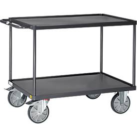 ESD-Tischwagen Fetra 9403W, bis 600 kg, 2 Etagen mit Wannen, Ladefläche L 1200 x B 800 mm, TPE-Bereifung, Schiebegriff, Stahl, schiefergrau