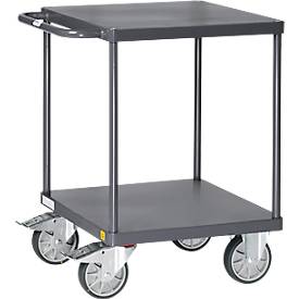 ESD-Tischwagen Fetra 9496B, bis 500 kg, 2 Etagen mit Plattformen, Ladefläche L 600 x B 600 mm, TPE-Bereifung, Schiebegriff, Stahl, schiefergrau
