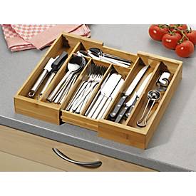 ESMEYER Simon variabler Besteckkasten aus Bambusholz, ausziehbar von 285 bis 400 mm, 5/7 Fächer, passt in fast alle Schubladen