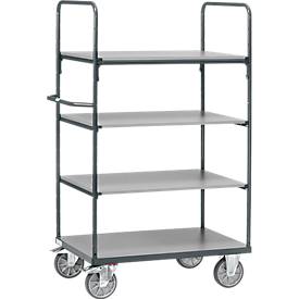 Etagenwagen, 4 Holz-Böden, bis 600 kg, 1000 x 600 mm, Stahl, grau