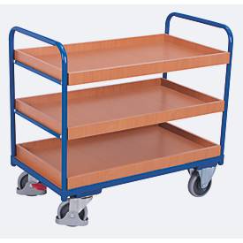Etagenwagen, Stahl/MDF-Platte, Enzianblau/Buche-Dekor, 3 Etagen, 1165 x 755 mm, EasySTOP, bis 250 kg