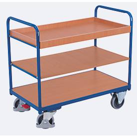 Etagenwagen, Stahl/MDF-Platte, Enzianblau/Buche-Dekor, 3 Etagen, 1200 x 800 mm, EasySTOP, bis 250 kg