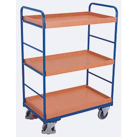 Etagenwagen, Stahl/MDF-Platte, Enzianblau/Buche-Dekor, 3 Etagen, 815 x 455 mm, EasySTOP, bis 250 kg