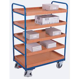 Etagenwagen, Stahl/MDF-Platte, Enzianblau/Buche-Dekor, 5 Etagen, 1165 x 755 mm, EasySTOP, bis 250 kg