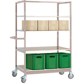 Etagenwagen VARIMOBIL, Stahlblech, 4 höhenverstellbare Holzböden, bis 250 kg, Tiefe 700 mm