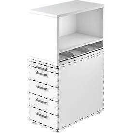 Etagère à poser Breno, pour caisson sur pied Breno, y compris 3 inserts en plastique, L 428 x P 800 x H 530 mm, panneau de particules, blanc
