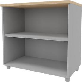 Étagère ARLON OFFICE, 2 compartiments ouverts, L 800 x P 450 x H 730 mm, décor chêne/aluminium