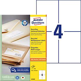 Etiketten AVERY® Zweckform, für Druckertyp Inkjet/Laser, rechteckig, nachhaltig, A4 Format, Papier, naturweiß, 400 Etiketten, B 148 x H 105 mm