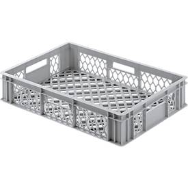 Euro Box Bäcker- und Cateringkasten (Gläserkasten), Inhalt 25,3 l, durchbrochene Version, Durchfassgriffe, lebensmittelecht, stapelbar, HDPE, grau