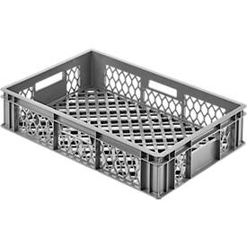 Euro Box Bäcker- und Cateringkasten (Gläserkasten), Inhalt 27 l, durchbrochene Version, Durchfassgriffe, lebensmittelecht, stapelbar, HDPE, grau