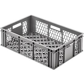 Euro Box Bäcker- und Cateringkasten (Gläserkasten), Inhalt 35,7 l, durchbrochene Version, Durchfassgriffe, lebensmittelecht, stapelbar, HDPE, grau