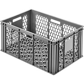 Euro Box Bäcker- und Cateringkasten (Gläserkasten), Inhalt 79,8 l, durchbrochene Version, Durchfassgriffe, lebensmittelecht, stapelbar, HDPE, grau