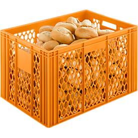 Euro Box Bäcker- und Cateringkasten (Gläserkasten), lebensmittelecht, Inhalt 79,8 L, durchbrochene Version, gelb-orange