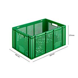 Euro Box Obst- und Gemüsekasten, lebensmittelecht, Inhalt 55,7 L, durchbrochene Version, grün