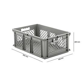 Euro Box Serie EF 6221, aus PP, Inhalt 43,5 L, durchbrochene Wände, grau, Durchfassgriff