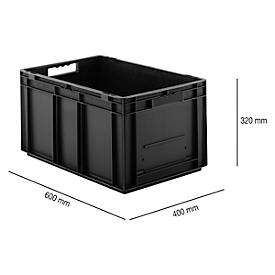 Euro Box Serie EF 6320, leitfähiges PP, Inhalt 63,7 L, Durchfassgriff, schwarz
