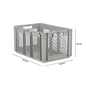 Euro Box Serie EF 6321, aus PP, Inhalt 63,7 L, durchbrochene Wände, grau, Durchfassgriff