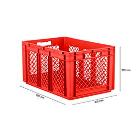 Euro Box Serie EF 6321, aus PP, Inhalt 63,7 L, durchbrochene Wände, rot, Durchfassgriff