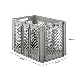 Euro Box Serie EF 6421, aus PP, Inhalt 83,8 L, durchbrochene Wände, grau, Durchfassgriff