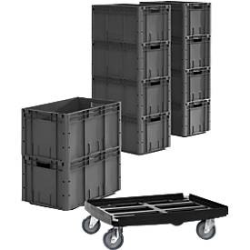 Euro Box Serie LTF 6320, ohne Deckel, PP, L 594 x B 396 x H 320 mm, 62,7 l, bis 35 kg, 10 Stück + gratis Kunststoff-Rollrahmen