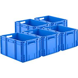 Euro Box Serie MF 6320, aus Polypropylen, Inhalt 62,3 l, Durchfassgriff, B 600 x T 400 x H 320 mm, blau, 5 Stück