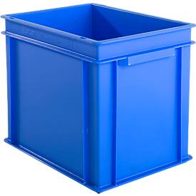 Euro box series EF 4320, made of PP, capacity 29.5 L, closed walls, bottom handle, blue