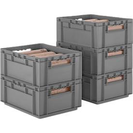 Euro Box SSI Schäfer EF 4170, 15,7 l, Durchfassgriff, ohne Deckel, Polypropylen, grau, 5 Stück