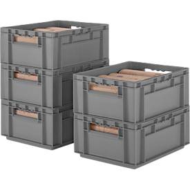 Euro Box SSI Schäfer EF 4170, 15,7 l, Durchfassgriff, ohne Deckel, Polypropylen, grau, 5 Stück