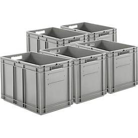 Euro Box SSI Schäfer EF 6420, 83,8 l, Durchfassgriff, Polypropylen, grau, 5 Stück