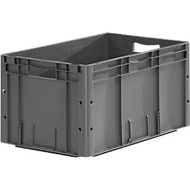 Euro Box SSI Schäfer Serie LTF 6320, Volumen 62,7 l, bis 30 kg, Durchfassgriff, L 600 x B 400 mm, Blauer Engel, Recycling-PP, eisengrau, 10 Stück