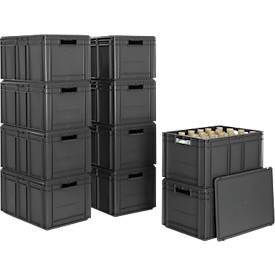 Euro-Maß-Behälter Serie EF 6320, Inhalt 63,7 l, Durchfassgriff, eisengrau, inkl. Deckel, 10 Stück