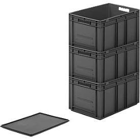 Euro-Maß-Behälter Serie EF 6320, Inhalt 63,7 l, Durchfassgriff, eisengrau, inkl. Deckel, 3 Stück
