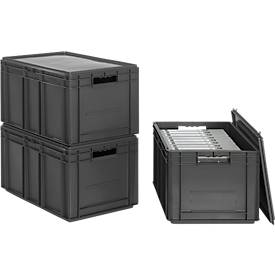 Euro-Maß-Behälter Serie EF 6320, Inhalt 63,7 l, Durchfassgriff, eisengrau, inkl. Deckel, 3 Stück
