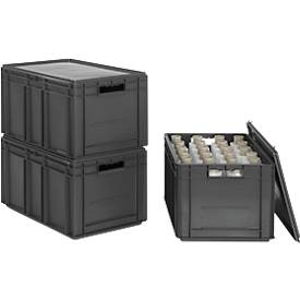 Euro-Maß-Behälter Serie EF 6320, Inhalt 63,7 l, Durchfassgriff, eisengrau, inkl. Deckel, 3 Stück